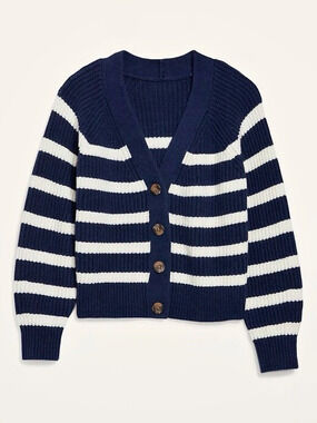 Old Navy navy and white striped cardigan sweater